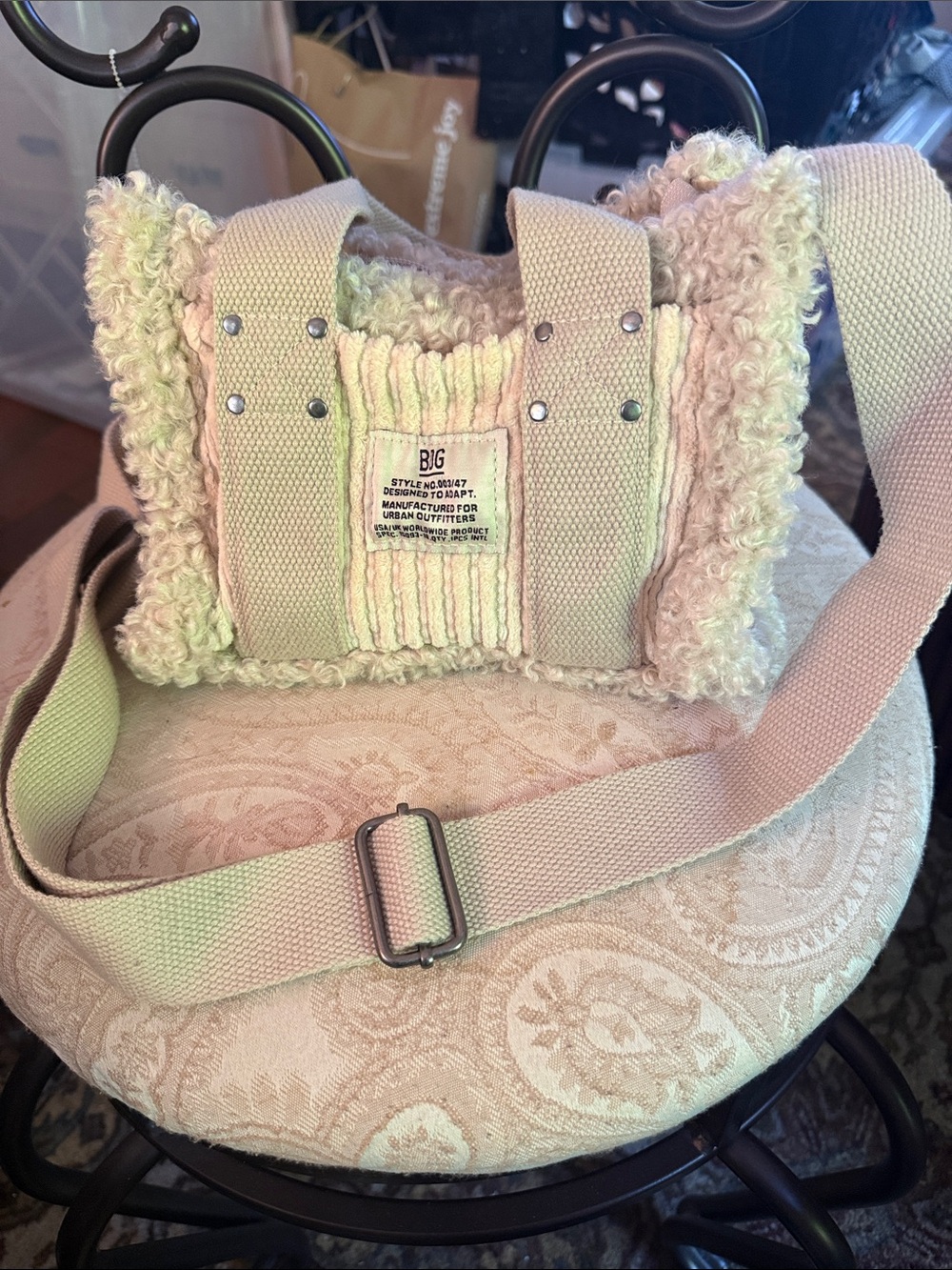Urban Outfitters Cream Shearling Crossbody with Canvas Strap